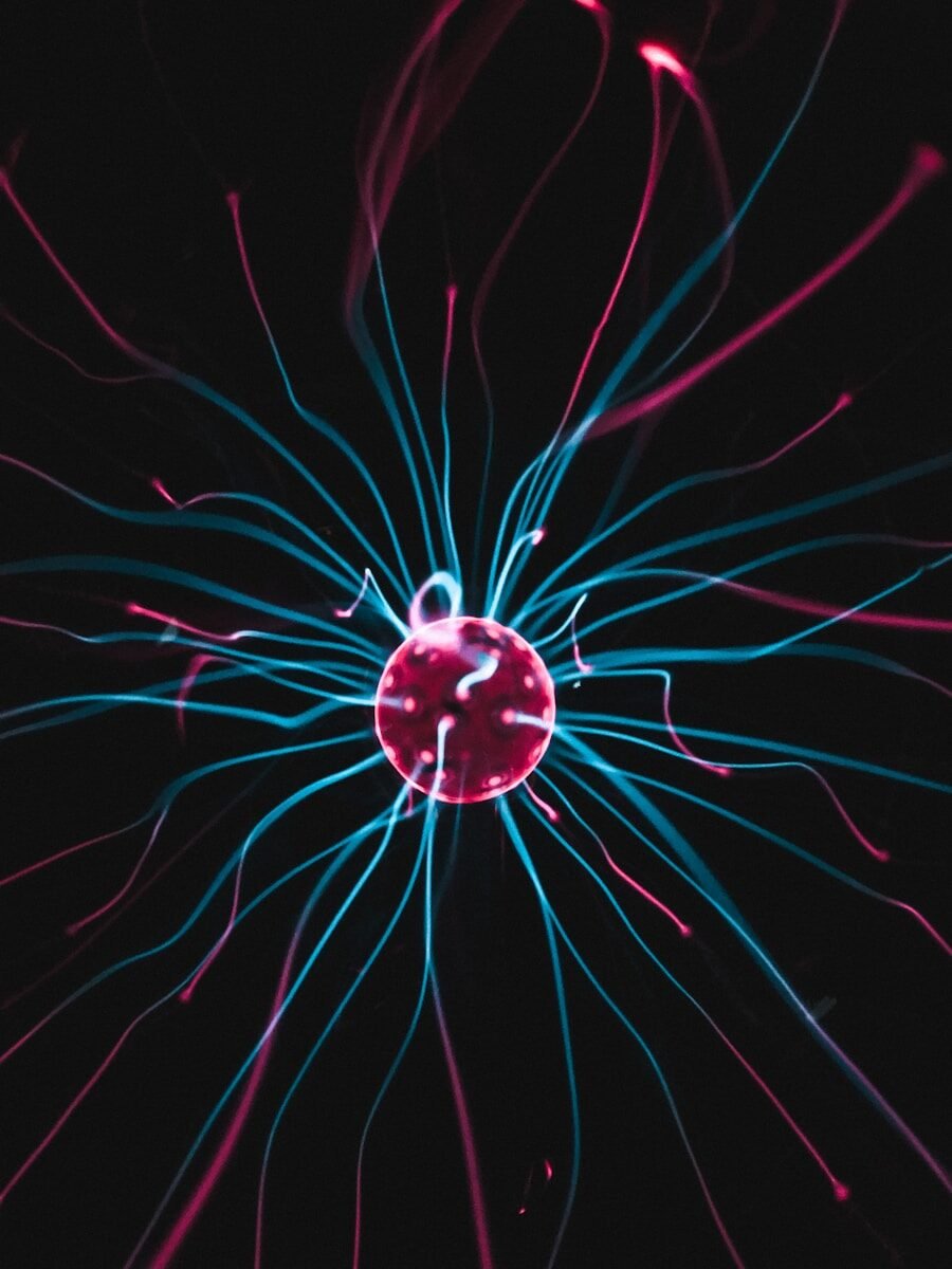 a close up of a red and blue object