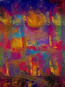 A dynamic multicolored abstract painting with rich textures, perfect for art enthusiasts.